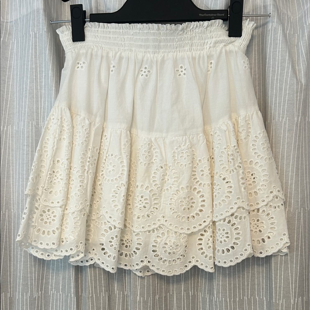 BB Dakota white Eyelet Tiered Mini Skirt Cottagecore coastal cowgirl Sz Small